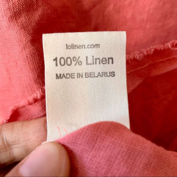 LenokLINEN Loose Ruffle Linen Blouse Coral S - Picture 10 of 11